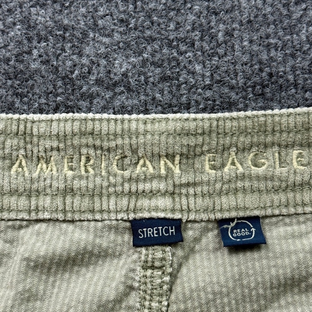 American Eagle Cargo Pants Womens 10 Green Tan Corduroy Wide Leg Skater Baggy - Picture 4 of 16